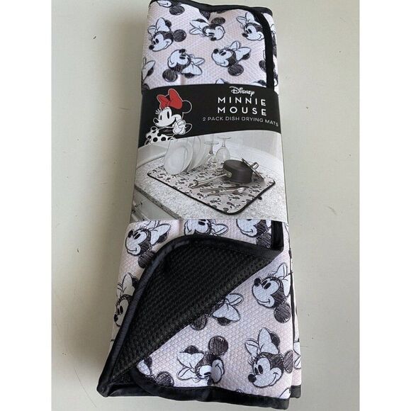 2 Pack Disney Minnie Mouse Dish Drying Mat 16" x 18" Kitchen Sketch Classic Pink - Picture 1 of 10